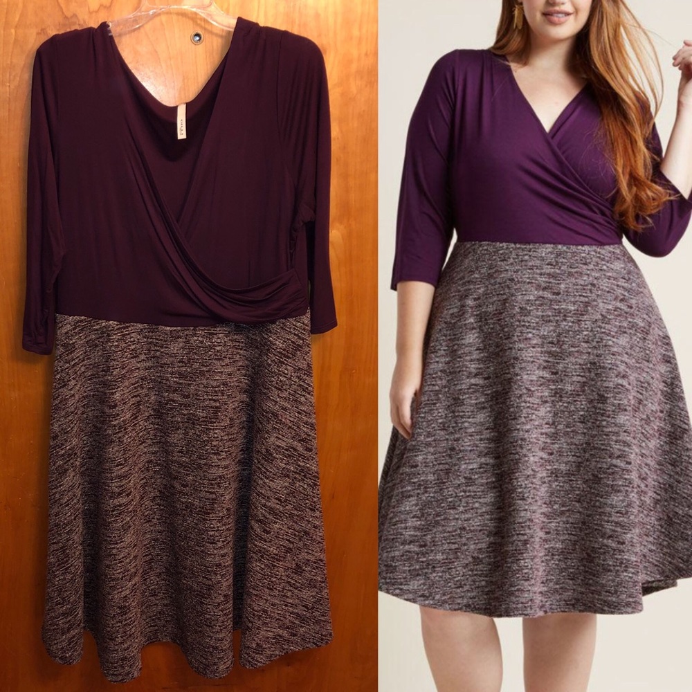 ModCloth Botanical Brunch dress in plum tweed